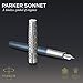 PARKER Sonnet Fountain Pen | Premium Metal and Blue Satin Finish with Chrome Trim | Medium 18k Gold Nib with Black Ink Cartridge | Gift Box