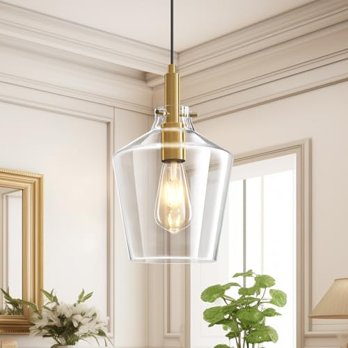 Vaziden Modern Glass Pendant Lighting for Kitchen Island, Farmhouse Gold Pendant Light Fixtures...