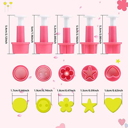 Fvvmeed 5 Pieces Biscuit Cutter Sets Include Star Buttons Plum Heart Round Shape, Cookie Plunger Stamp Fondant Mold Embossing Spring Press Mould Cupcake Gum Paste Sugar Craft Decorating Baking Tool #TOP2