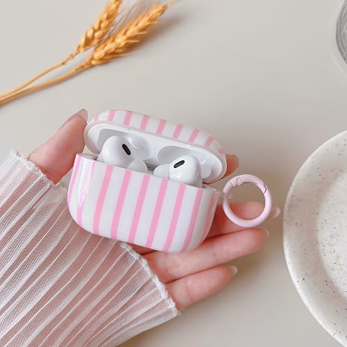 Image of MINSCOSE for AirPods Pro 2nd /1st Generation Clear Case,Cute Striped Pattern Design with Girly Keychain Ring,Soft TPU Protective Shockproof Cover with Cleaner Kit for Airpods Pro /Pro 2-Pink