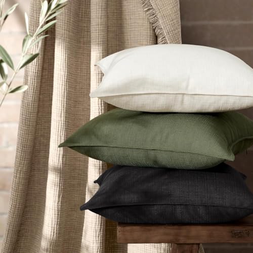 Image of MIULEE Pack of 2 Thick Textured Couch Throw Pillow Covers, Natural Beige Decorative Pillow Covers 22x22, Neutral Linen Cushion Cases for Sofa Bed Living Room Modern Farmhouse Home Decor, No Filling