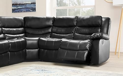 Luxury Life Roma Leather Recliner Sofa 3+2 in Grey/Black/Brown (Corner Suite (2c2), Black) - Image 4