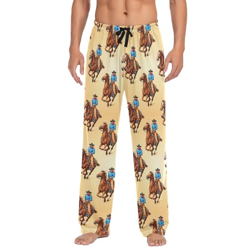 Northwest Desert Cowboy Riding Horse Men's Pajama Pants Soft Lounge Lightweight with Drawstring and Pockets