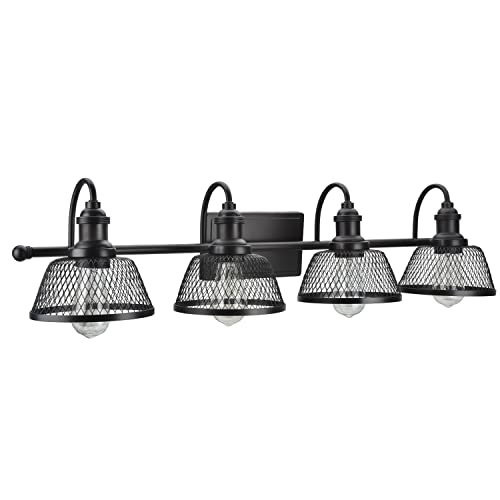 Image of Aspen Creative 62096, Four-Light Metal Bathroom Vanity Wall Light Fixture, 34 inch Wide, Transitional Design in Bronze with Metal Mesh Shade