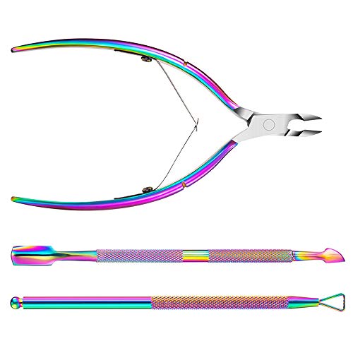 3PCS Cuticle Trimmer Pusher Manicure Tools - Professional Stainless Steel Cuticle Trimmer, Cuticle Pusher, Cuticle Peeler, Gel Nail Polish Gel Remover Nail Art Kit (Chameleon)