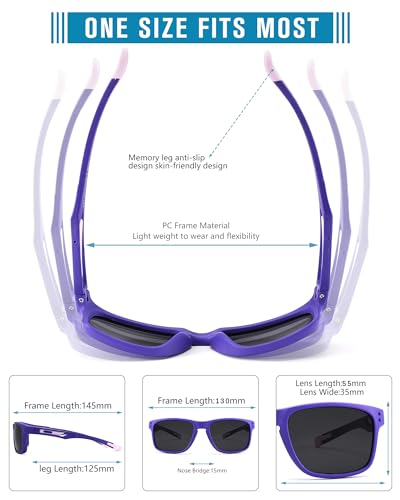 Pro Acme Kids Polarized Sunglasses，Unbreakable Flexible Rectangular Frame Sports Boys Girls Sun Glass with Strap Age 4-123