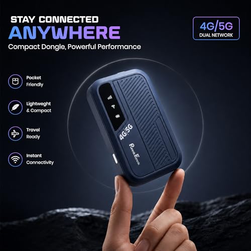 Image of PunnkFunnk 4G /5G LTE WiFi Dongle, SIM Card Slot with Up to 300Mbps WiFi Hotspot, Hotspot Device with All Sim Network Support, 3000Mah Battery, High-Speed Wireless Internet (Blue)