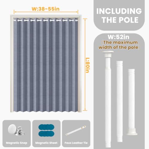 Image of AJAZZ Blackout Accordion Door Curtain with Curtain Rods 39-52 in Length, Invisible Magnetic Door Curtain for Bedroom Living Room Doorway Curtains Set, 1 Panel, W55 x L80 inch, Dark Blue