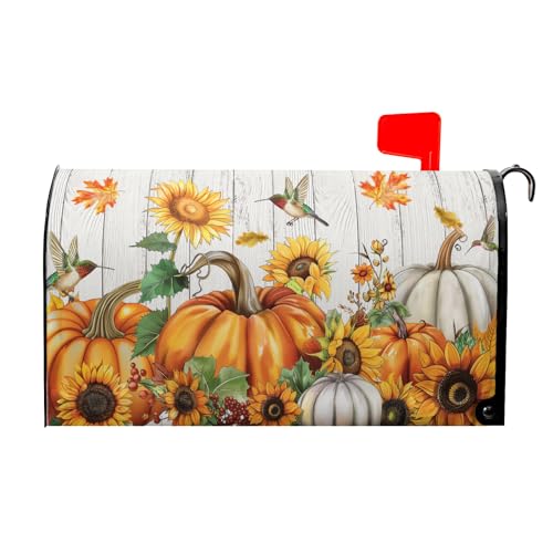 Image of Fall Mailbox Covers Magnetic Large Size 25.5 inchx21 inch Autumn Sunflower Pumpkins Mailbox Wraps Fall Magnetic Mail Box Cover Outdoor Decorations Post Letter Box Cover for Home Yard Garden