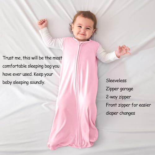 Image of Viforu Rayon from Bamboo Sleep Sack Baby Wearable Blanket 0.5 Tog Sleeping Bag 0-6 Months Soft Newborn Sleeper 2-way Zipper Sleepsack Girls Boys Swaddle Blanket Sacks Grey Pink