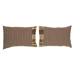 VHC Brands Prescott Plaid Cotton Rustic Patchwork Bedding Accessory Standard Pillowcase Set 21×30