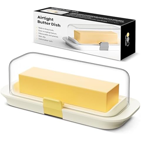 Pisol Butter Dish with Lid for Countertop and Refrigerator Door Shelf, Airtight Butter Keeper Container, Butter Holder for East/West Coast Butter, BPA-free, Microwave/Dishwasher Safe Cover