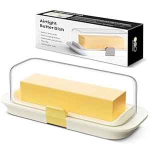 Butter Dish with Lid for Countertop and Refrigerator Door Shelf, Airtight Butter Keeper Container, Locking Butter Holder for East/West Coast Butter, BPA-free, Microwave/Dishwasher Safe