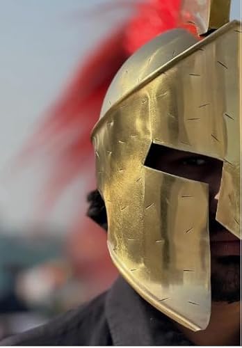 Helmet Gold Armour Helmet with Red Plume for Men Greek Soldier, Roman Gladiator & Medieval Knight Cosplay Fancy Dress & LARP Costume Accessory