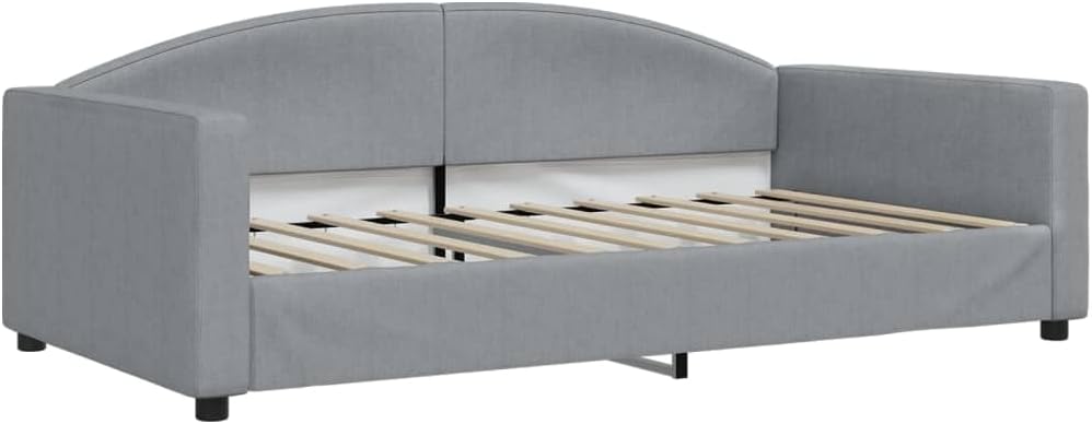 Day Bed Light Gray Fabric 100% Polyester Twin Size with Metal and Solid Wood Frame, Sturdy Platform Foundation, Easy Assembly for Bedroom and Modern Minimalist Spaces