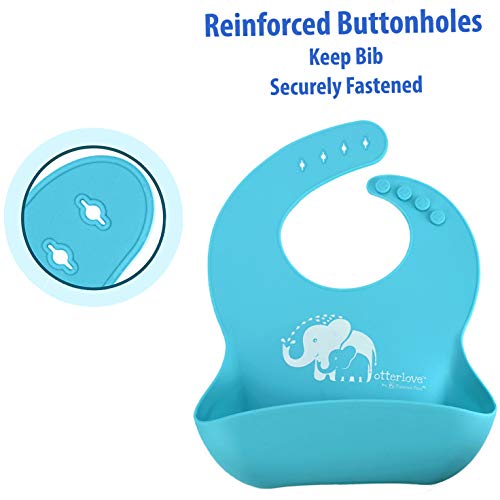 Otterlove Silicone Bib-100% Pure Platinum LFGB Baby Bibs 6-48 months-No Fillers-BPA and Phthalate Free (2 Bib Pack - Blue Elephants & Lemon Lime Otters)4