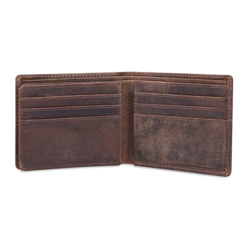 Top Grain Bifold Leather Wallet for Men RFID Blocking Front Pocket Design, 9 Card Slots, 1 ID Window, Cash Pocket, Stylish Vintage Look Durable & Compact Gift for Him (Brown)