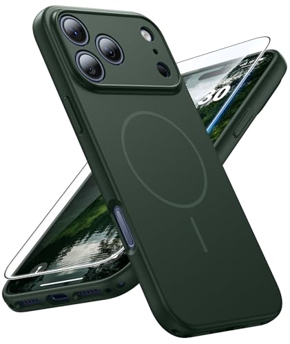 Image of FNTCASE for iPhone 17 Pro Max Case: [Compatible with Magsafe] Solid Green Matte 17 Promax Magnetic Phone Cover with [Full Camera Protection] [Screen Protector] Military Grade Shockproof Protective