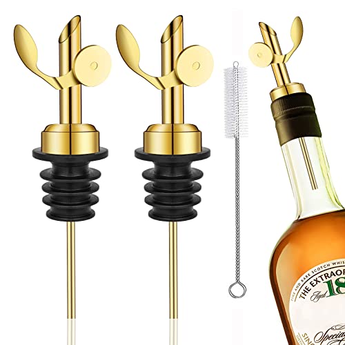 WAFJAMF 2 Pcs Weighted Stainless Steel Bottle Pourers, Self Closing Olive Oil Dispenser Spout