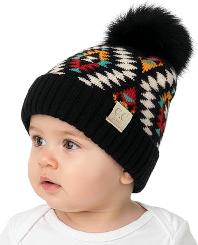 Image of Funky Junque Baby Pom Pom Beanie – Soft Knit Infant Winter Hat for Baby Girls & Boys, Cozy Warm Newborn Beanie 0–12 Months