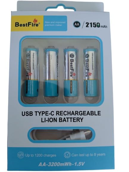 Microusb Compatible with BestFire AA-3200mWh-1.5V 2150mAh USB Type-C Rechargeable Li-ion Battery(Pack of 4)-image-32