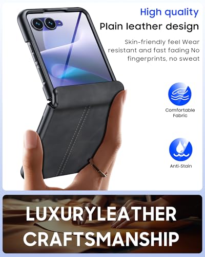 Image of Magnetic for Motorola Razr+ Plus 2026 Case /Razr+ Plus 2025 Case with Hinge Protection & Built-in Outer Screen Protector, Fit for Magsafe, Leather Matte Case for Razr+ 2026 /2025-Black Gray