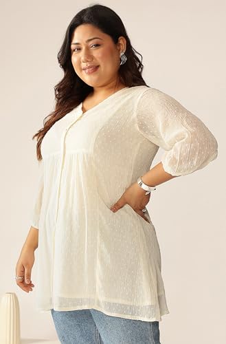 Image of Janasya Women's Plus Size Dobby Chiffon Self Design A-line Tunic