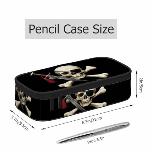 Image of Skull Pirate Pencil Case Crossbones Eye Halloween Day Of The Dead Black Pencil Bag Pouch Box Organizer for College School Students Boy Girl
