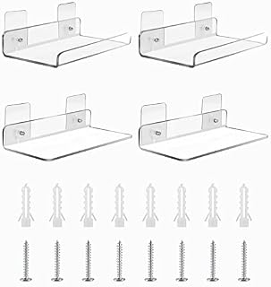 MEGAVOW 4 pcs Transparent Clear Acrylic Floating Shelves No Drill, 200x100mm - Decorative Clear Wall Mounted Shelf, Modern Display Shelf for Bedroom, Bathroom, Kitchen, Living Room, Office