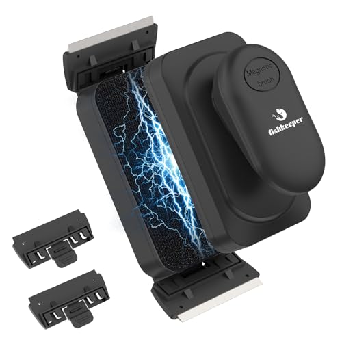 fishkeeper Magnetic Aquarium Glass Cleaner, Dual-Blades Algae Fish Tank Glass Cleaner Brush for 0.2-0.4 Inch Thick Glass Aquariums Tank, Self-Floating Scrubber Brush with 4 Detachable Scraper (M)