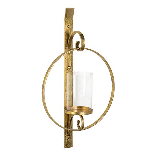 Kate and Laurel Doria Metal Wall Candle Holder Sconce, Gold Leaf Finish, Includes