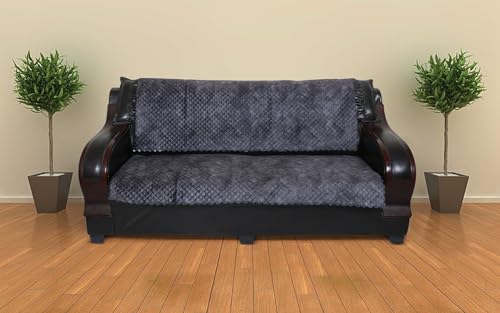 Image of 7 Seater Sofa Cover | Universal Non-Slip Fully Covered Protector for 3+2+2 Sofa Set | Durable Slipcover for Living Room Quilted Luxe (Forest Green)