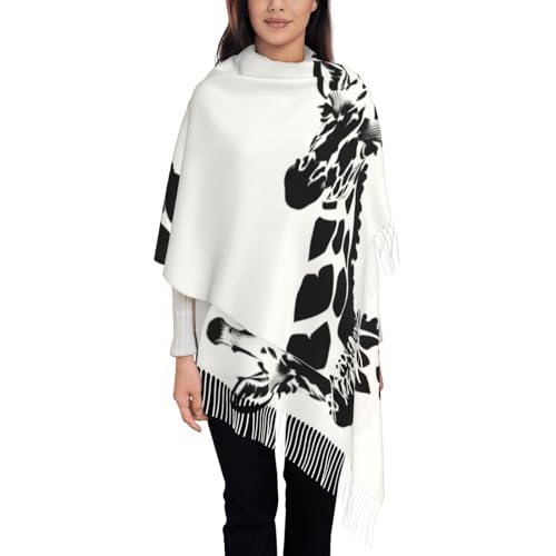 Black And White Giraffe Printed Tassel Scarf For Men And Women,Soft Long Fashion Scarves,Cashmere Feel Wrap Shawl Cape3