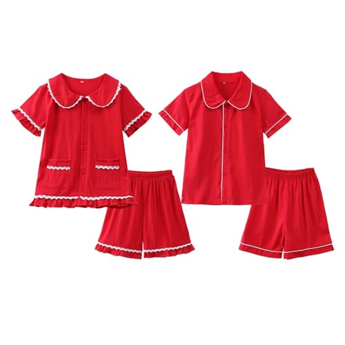 Tween Short Sleeve 𝐏a𝐣ama Set Breathable Knit 𝐏ajamas Flowy Ruffle Sl𝐞epwear for Girls Boys Loose 𝐏𝗝s 𝐋oun𝐠ewear2