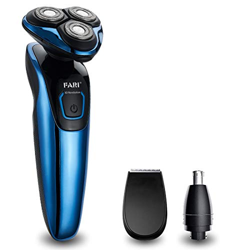 FARI Electric Razor Shaver for Men, Multi-Functional Wet & Dry Waterproof Cordless Travel Rotary Shaver, Beard Trimmer and Nose Hair Trimmer for Men with USB Charging, Blue