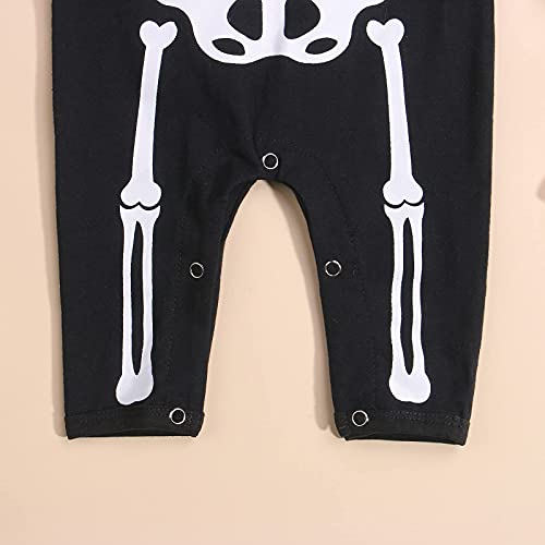 Chzstarly Newborn Baby Boys Girls Halloween Romper Long Sleeve Skull Jumpsuit Bodysuit 2Pcs Infant Skeleton Clothes With Hat (Black, 0-3 Months) #TOP5