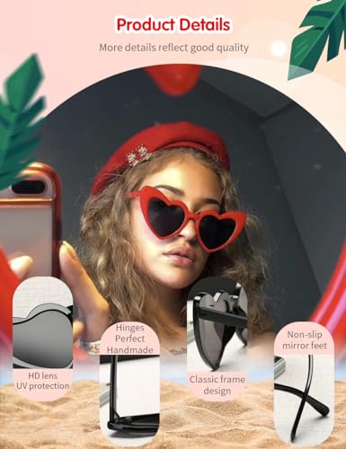 Women Fashion Heart Sunglasses 12 Pack Heart Shaped Sunglasses for Women Vintage Love Cat Eye Retro Glasses4