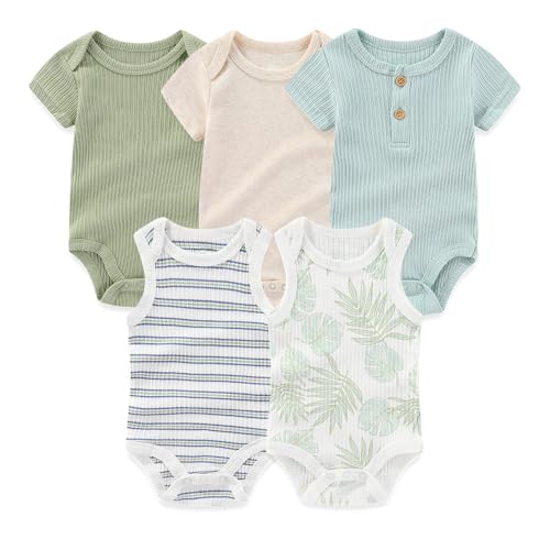 Image of Kiddiezoom Newborn Baby Bodysuit Short-Sleeve Rompar Clothing Set 5-Piece