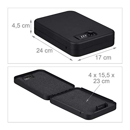 Miniatura 4 de Relaxdays Caja Fuerte Portátil Seguridad, Cerradura Combinación, Coche O Viaje, Cable De Acero, 4,5 X 17 X 24 Cm, Negro, Gomaespuma, 4.5 X 17 X 24 Cm