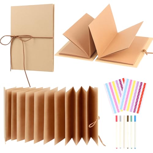 JHZMCRX Stretchable Photo Album Folding Scrapbook Album 6x8.3 inches Small Blank Photo Book DIY Scrapbook Kraft Paper Students Memory Book for Graduation Anniversary Birthday Decorations Brown
