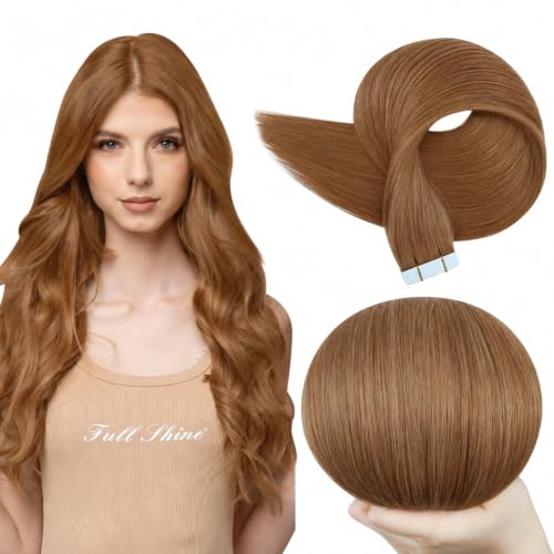 Full Shine Tape In Hair Extensions Human Hair, Ginger Copper 14 Inch