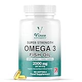 Vinco High Strength Omega 3 Fish Oil 2000mg | EPA 660mg & DHA 440mg Per Serving | Promotes Heart, Brain & Eye Health | Non-GMO GMP Certified 180 Omega 3 Softgels Capsules (3 Month Supply) - UK Made