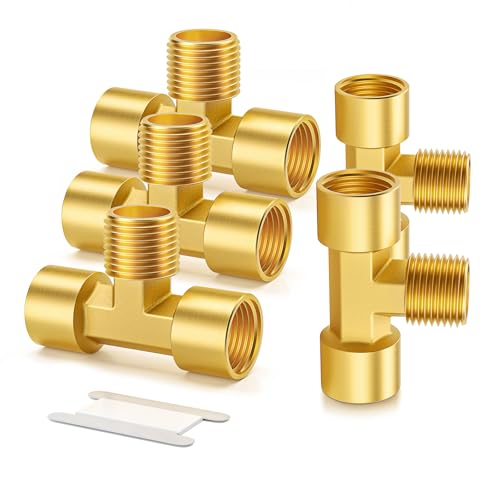 Image of GASHER 5PCS Metals Brass Pipe Fitting Barstock Male Branch Tee T Adapter 1 /4 inch Female x 1 /4 inch NPT Female x 1 /4 inch NPT Male