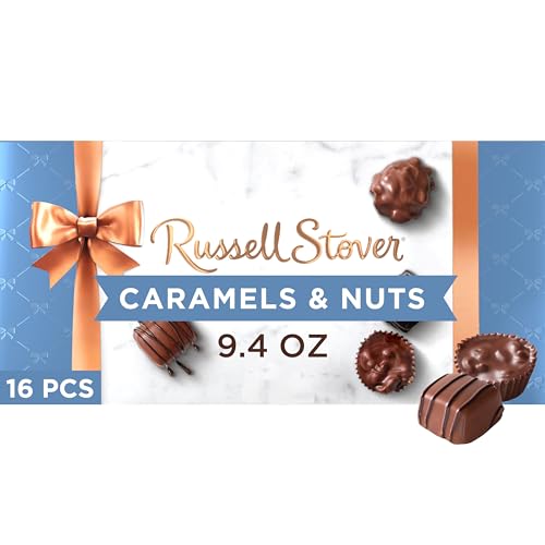 Russell Stover Caramel and Nuts in Milk and Dark Chocolate, Mother's Day Chocolate Gift Box, 9.4 Ounce