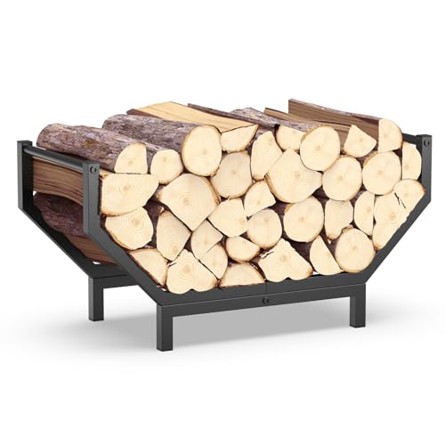 Peyulia Indoor Outdoor Firewood Rack Rustproof Metal Fireplace Wood Rack Curved Lagre-Capacity Firewood holder Heavy Duty Log Rack Black