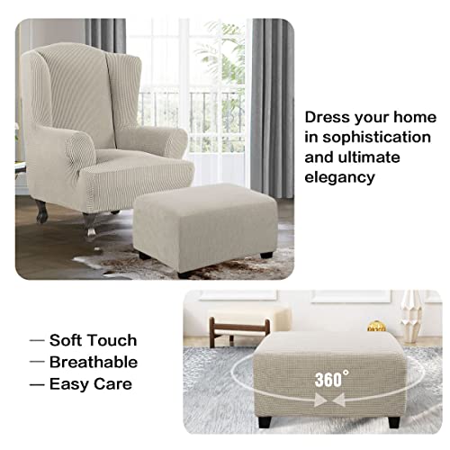 Ottoman Cover Slipcover Rectangle Fit Length 29"-34" Footrest Sofa Slipcovers Stool Cover Footstool Protector Covers Feature Stretch Thick Soft Jacquard Fabric Removable Washable - Island Fossi #TOP3