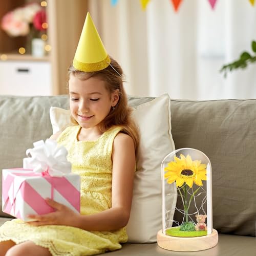 QUELIEN Sunflower Gifts for Women,Birthday Gifts for her,Sunflowers Artificial Flowers in Glass Dome,Unique Gifts for Xmas,Valentine Day,Wedding,Mothers Day,Anniversary (Yellow-Small)
