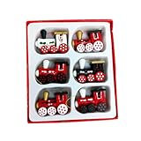 YeahiBaby 6pcs Wooden Christmas Train Set, Mini Painted Train Head Christmas Tree Hanging Ornament for Party Wall Decor