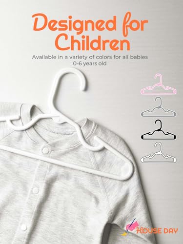 House Day BABY CLOTHES HANGERS Premium Baby Hangers 60 Pack, 11 Inch Kids Plastic Hangers White, Slim Childrens Hangers For Infant, Toddler, And Child Clothes, Durable Baby Clothes Hangers For Closet thumb #6