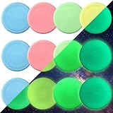 Tasdurian 12 Pack 7.8'' Night glow Silicone Flying Disc Bright Glow in The Dark Colorful Discs 4 Colors, 2.1 OZ (60g) Fly Straight and Floats On The Water Competitive & Casual Play for Family and Dogs